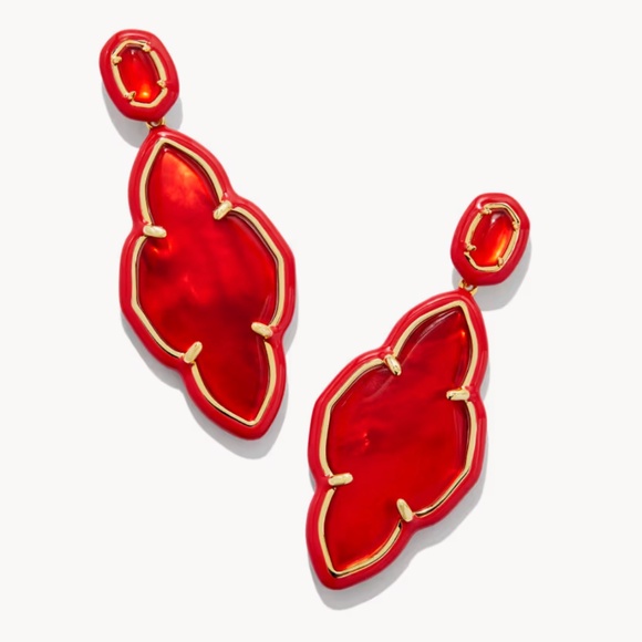 Kendra Scott Jewelry - Kendra Scott Abbie Gold Enamel Frame Statement Earrings in Red Illusion